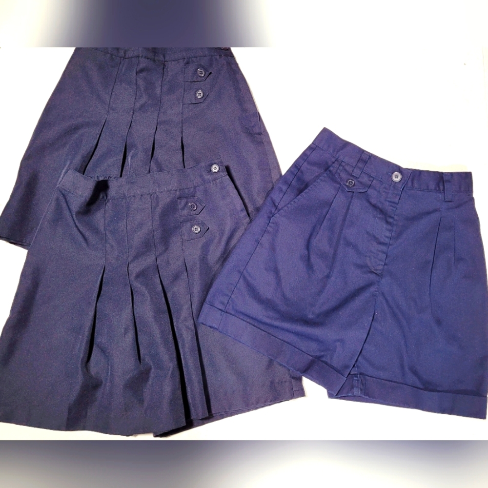 Girls' Navy Blue Pleated Skirts and Shorts Set Of 3 - Sz 10-12
